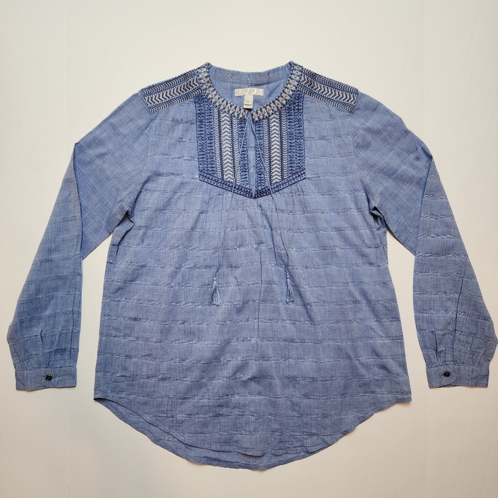 J. Crew Blue Boho Long Sleeve Top  -BJ